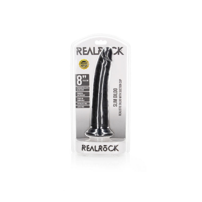 REALROCK Realistic Slim Dildo with Suction Cup Black 20.5 cm (8'') Dong